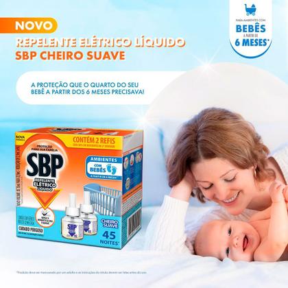Imagem de Repelente Elétrico Líquido SBP 45 Noites Cheiro Suave 2 Refis 32,9ml Cada