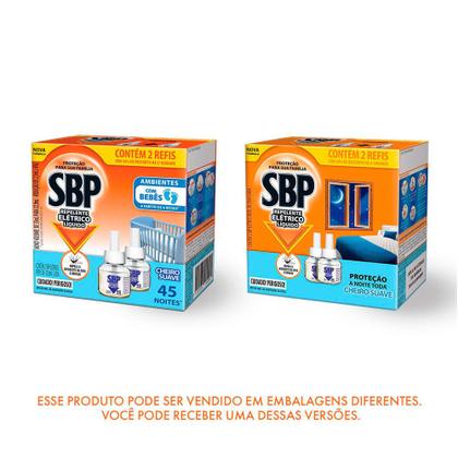 Imagem de Repelente Elétrico Líquido SBP 45 Noites Cheiro Suave 2 Refis 32,9ml Cada