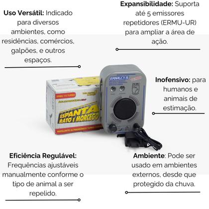 Imagem de Repelente ultrassônico sonoro ermu 1-5 turbo zebu espanta rato morcego gamba