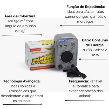 Imagem de Repelente ultrassônico sonoro ermu 1-5 turbo zebu espanta rato morcego gamba