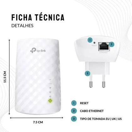 Imagem de Repetidor de Sinal Wi-Fi TP-Link RE200 AC750 Dual Band 2.4/5GHz Cor Branco 110V/220V