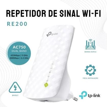 Imagem de Repetidor de Sinal Wi-Fi TP-Link RE200 AC750 Dual Band 2.4/5GHz Cor Branco 110V/220V
