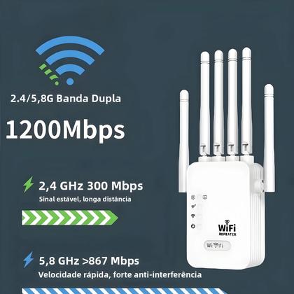 Imagem de Repetidor Extensor De WiFi Sem Fio 1200Mbps 2.4G 5G Amplificador De Rede 360 graus Cobertura De Sinal
