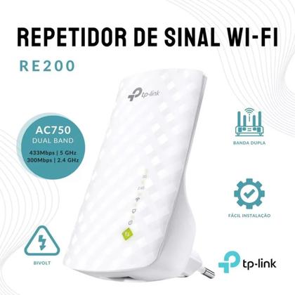 Imagem de Repetidor Sinal Wi-fi Tp-link Re200 Ac750 Dual Band 2.4/5ghz Cor Branco 110v/220v
