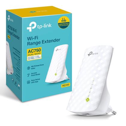 Imagem de Repetidor Wi-Fi Mesh TP-Link RE200 AC750 Extensor Sinal, 433Mbps, 5GHz 300Mbps 2.4GHz Dual Band, Porta Ethernet, Branco