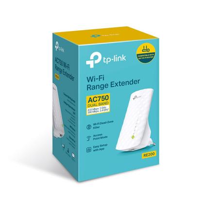 Imagem de Repetidor Wi-Fi Mesh TP-Link RE200 AC750 Extensor Sinal, 433Mbps, 5GHz 300Mbps 2.4GHz Dual Band, Porta Ethernet, Branco