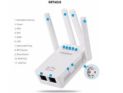Imagem de Repetidor Wifi Amplificador De Sinal Extensor Pix Link 4 Antenas Wireless