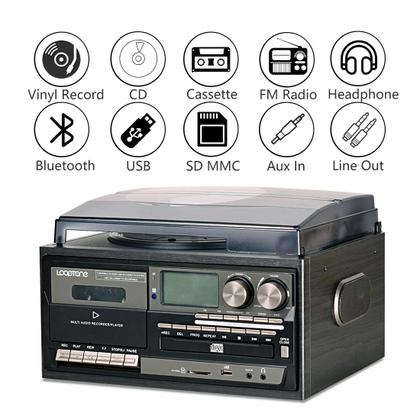 Imagem de Reprodutor de Discos LoopTone 9 em 1 - CD, Bluetooth e Cassete (3 Velocidades)