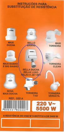 Imagem de Resistência Chuveiro Bella Ducha Relax Luxo 5500w 220v 055 A