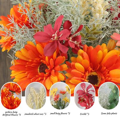 Imagem de Restos de flores artificiais com vaso Gerbera Daisy Orchid Wheat