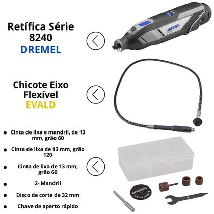 Imagem de Retifica Dremel 8240 12V Bivolt Bolsa e 5 Acessórios com Eixo Flexível EVALD