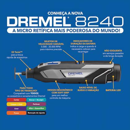 Imagem de Retifica Dremel 8240 12V Bivolt Bolsa e 5 Acessórios com Eixo Flexível EVALD