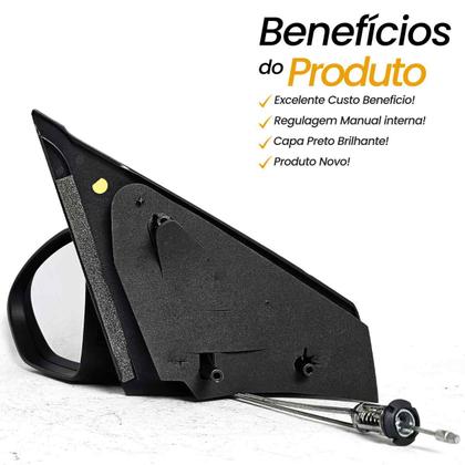 Imagem de Retrovisor Esquerdo Motorista Fiat Argo Cronos 2017 2018 2019 2020 2021 2022 2023 com Controle Interno Manual Capa Preto