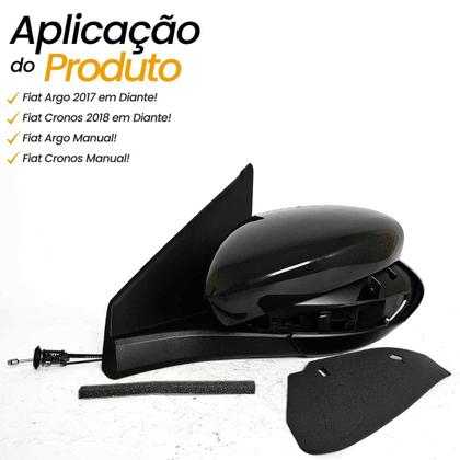 Imagem de Retrovisor Esquerdo Motorista Fiat Argo Cronos 2017 2018 2019 2020 2021 2022 2023 com Controle Interno Manual Capa Preto