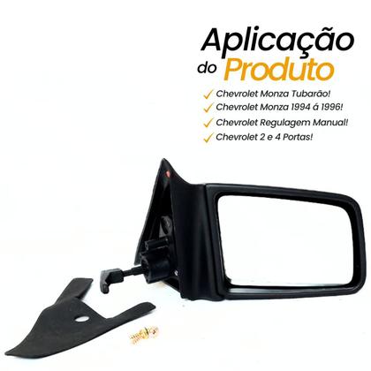 Imagem de Retrovisor Lateral Direito Carona Chevrolet GM Monza Tubarão 94 95 96 com Controle Interno Manual