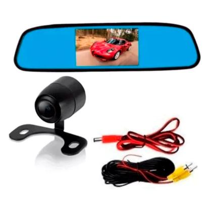 Imagem de Retrovisor Monitor Tela 4.3 Câmera Ré Colorido Estacionamento + Sensoe 18mm Branco