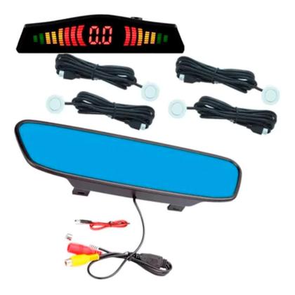 Imagem de Retrovisor Monitor Tela 4.3 Câmera Ré Colorido Estacionamento + Sensoe 18mm Branco