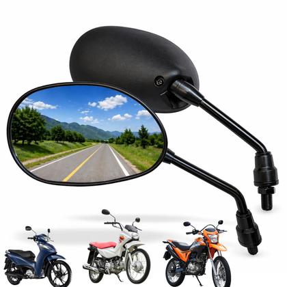 Imagem de Retrovisor Moto Biz 125 Par Espelho Convexo Honda CG Bros Pop Rosca 10mm