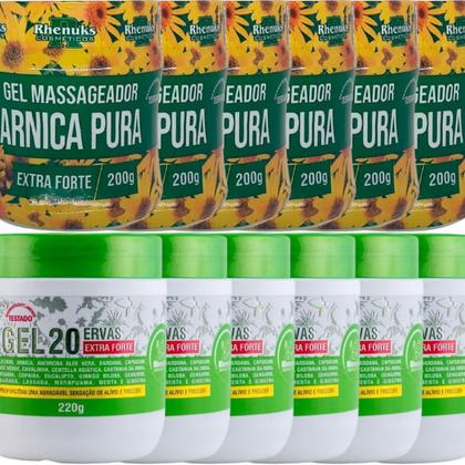 Imagem de Revenda Atacado 6 Gel Massageador Arnica Pura 200g + 6 Gel 20 Ervas Extra Forte 220g