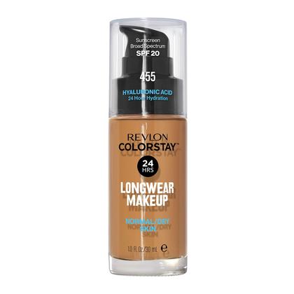 Imagem de REVLON ColorStay Maquiagem para Pele Normal/Seca SPF 20, Longwear Liquid Foundation, com cobertura média-completa, acabamento natural, livre de óleo, 455 mel bege, 1.0 oz