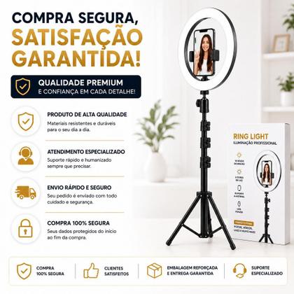 Imagem de Ring Light 10 Polegadas Com Tripé 2,10m Suporte Celular LED 3 Tons De Luz Ajustável