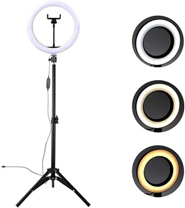 Imagem de Ring light 12 polegadas com tripé 2.1m suporte para celular 3 tons de luz