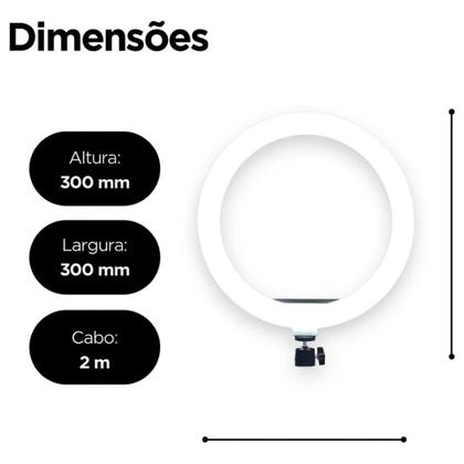 Imagem de Ring Light 12 Polegadas com Tripé  Iluminador LED com Dimmer