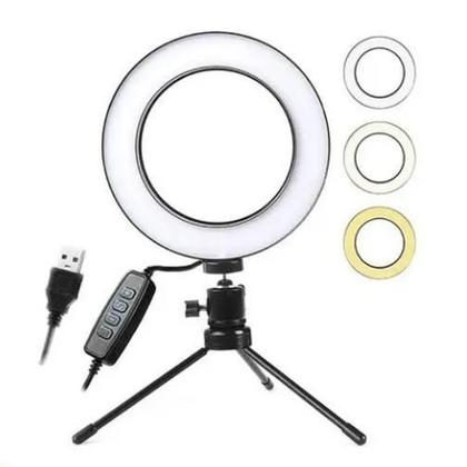 Imagem de Ring Light 6 Polegadas Iluminador 16Cm Usb Led E Mini Tripé