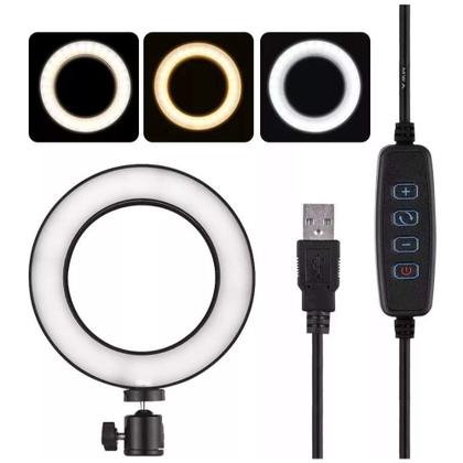 Imagem de Ring Light 6 Polegadas Iluminador 16Cm Usb Led E Mini Tripé