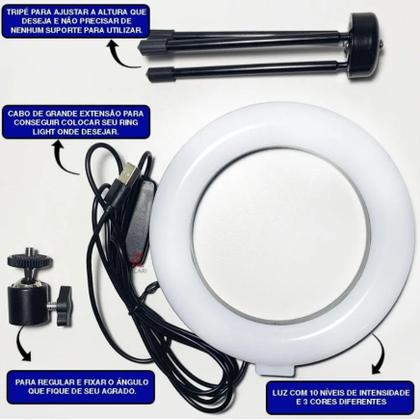 Imagem de Ring Light  6 Polegadas Tripe com Suporte Celular 16cm