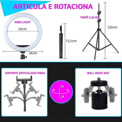 Imagem de Ring Light Aro Led 10 Polegadas Com Tripé 2,10 Ball Flexivel