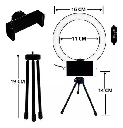 Imagem de Ring Light De Mesa 16Cm Com Tripé + Suporte De Celular