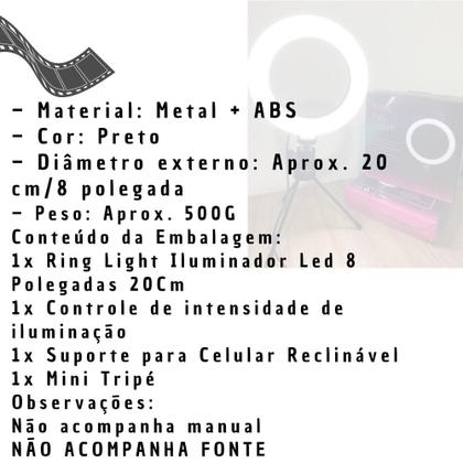 Imagem de Ring Light De Mesa Led Tripé 8 Polegadas com Suporte Celular