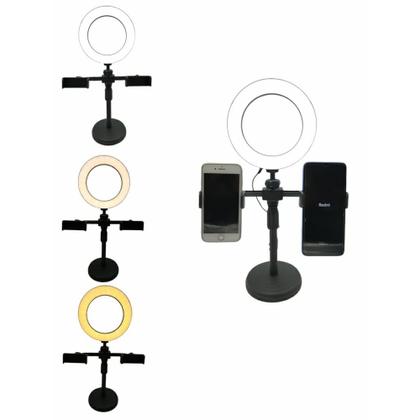 Imagem de Ring Light de Mesa Portátil Regulável Com Suporte para 2 Celulares WS-868