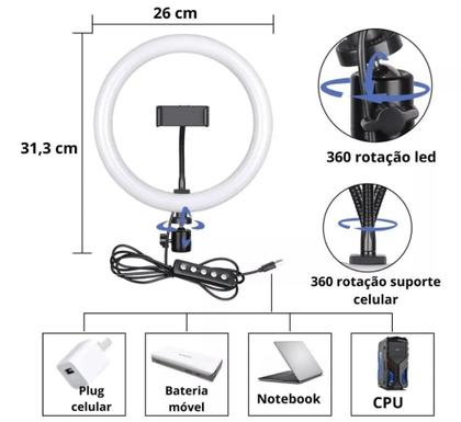 Imagem de Ring Light Iluminador Led Profissional 10 polegadas com Tripé 210cm
