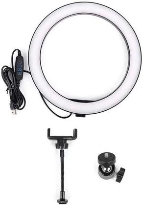 Imagem de Ring Light Iluminador Led Profissional 26cm Tripé 210cm Branco-frio Preto