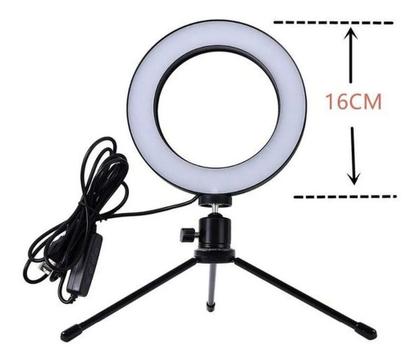 Imagem de Ring Light Iluminador Profissional Luz Led Flash 16cm 10 Polegadas Selfie Makeup Foto Vídeo Youtuber 3 Cores Tripé Mesa