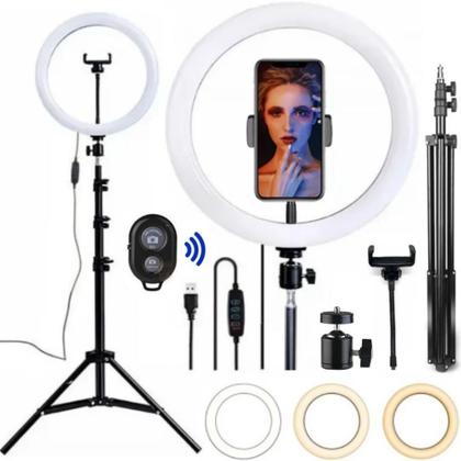 Imagem de Ring Light Led 26cm com Tripé 2 metros Microfone Lapela Celular Gravação Vídeo Filmagem