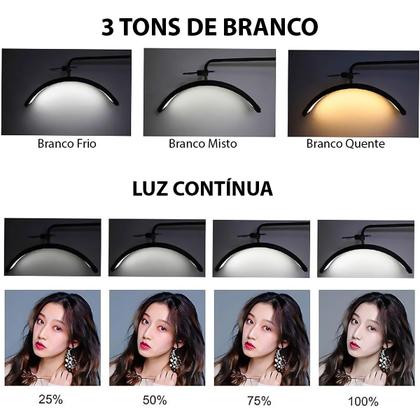 Imagem de Ring Light Led Meia Lua 36W Arco Estético 60cm com Controle e Suporte Celular - HD-M6X
