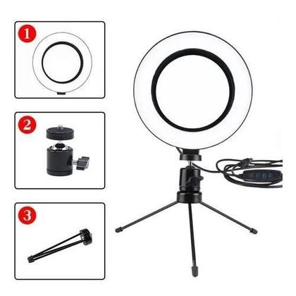 Imagem de Ring Light Led Mesa Iluminador Pequena Tripé 6 Polegada 16Cm