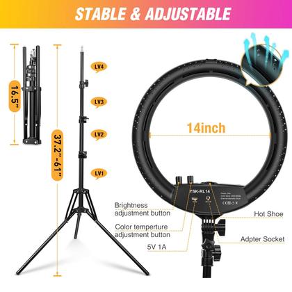 Imagem de Ring Light LED Yesker 14 Polegadas com Tripé e Suporte para Celular