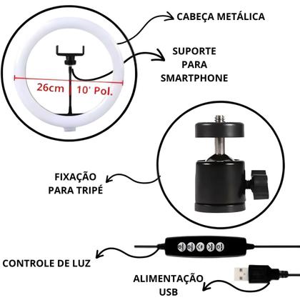 Imagem de Ring light profissional rgb 10 polegadas com suporte para celular