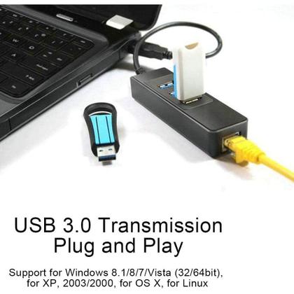 Imagem de RJ-45 + Adaptador USB HUB Ethernet conversor USB 3.0 Gigabit