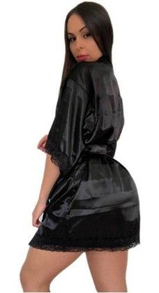 Imagem de Robe Cetim Com Renda Elastano Roby Roupão Tamanho Único