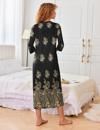 Imagem de Robe Ekouaer feminino com zíper, mangas 3/4, comprimento total, preto