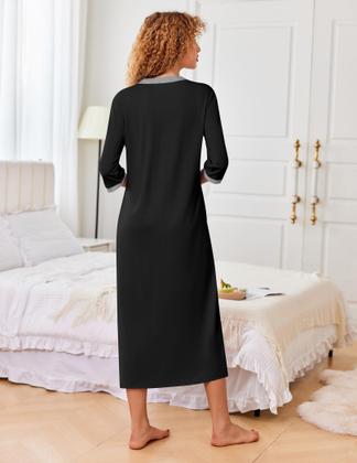 Imagem de Robe Ekouaer feminino com zíper, mangas 3/4, comprimento total, preto