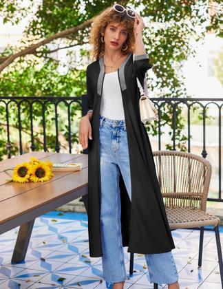 Imagem de Robe Ekouaer feminino com zíper, mangas 3/4, comprimento total, preto