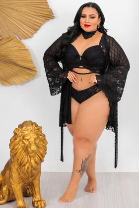 Imagem de Robe Lingerie Sensual- Plus Size- Em Tulé Poá- Alta Qualidade