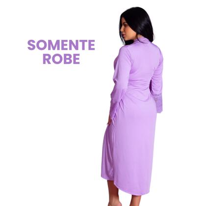 Imagem de Robe Roupão Longo Com Detalhes em Renda Elegante Romantic Lingerie Feminino