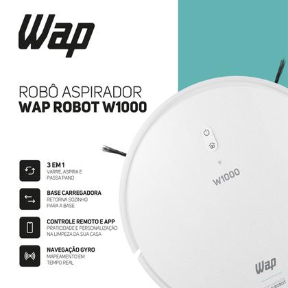 Imagem de Robô Aspirador de Pó Inteligente Wap Robot W1000 Com Mapeamento Passa Pano Sensor Antiqueda